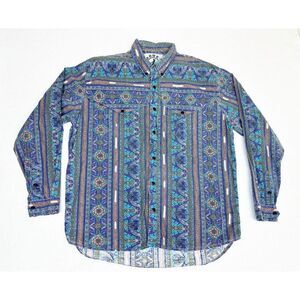 Vintage 90s Rodeo Active Shirt Large Tan Paisley Western Cowboy